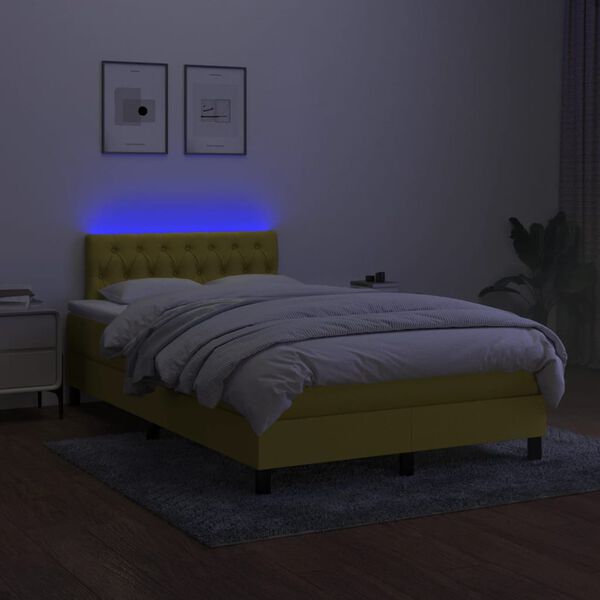 vidaXL Letto a Molle con Materasso e LED Verde 120x200cm in Tessuto