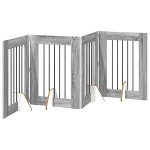 vidaXL Cancello per cani pieghevole con supporti 4 pz Sonoma grigio