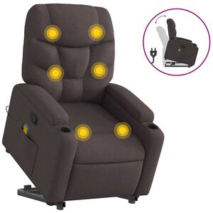 vidaXL Poltrona Alzapersona Massaggi Reclinabile Marrone Scuro Tessuto