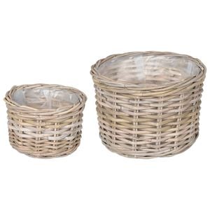 vidaXL Cestino per Piante 2 pz Grigio naturale Rattan Kubu