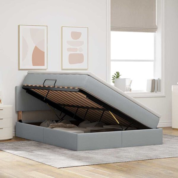 vidaXL Letto con contenitore e LED Grigio chiaro 140 x 190 cm Tessuto