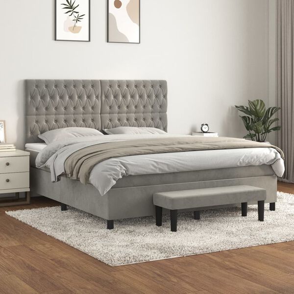 vidaXL Giroletto a Molle con Materasso Grigio Chiaro 180x200cm Velluto