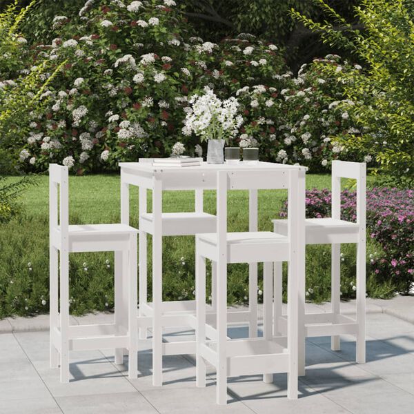 vidaXL Set Bar da Giardino 5 pz Bianco in Legno Massello di Pino