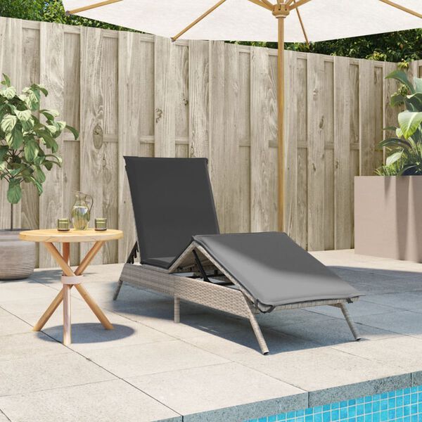 vidaXL Lettino Prendisole con Cuscino Grigio Chiaro in Polyrattan