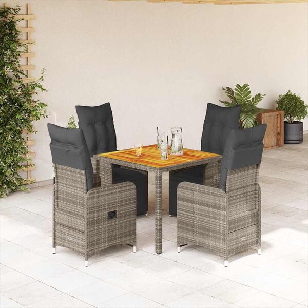 vidaXL Set Bistr&ograve; da Giardino 5 pz con Cuscini in Polyrattan Grigio
