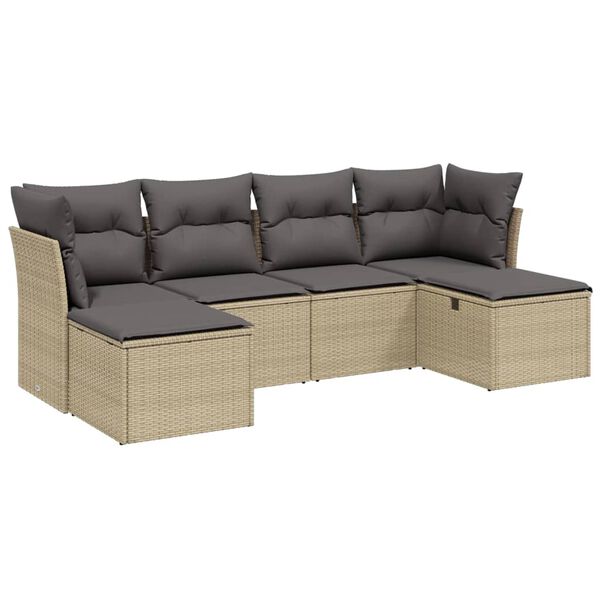 vidaXL Set Divano da Giardino 6 pz con Cuscini Beige Misto Polyrattan