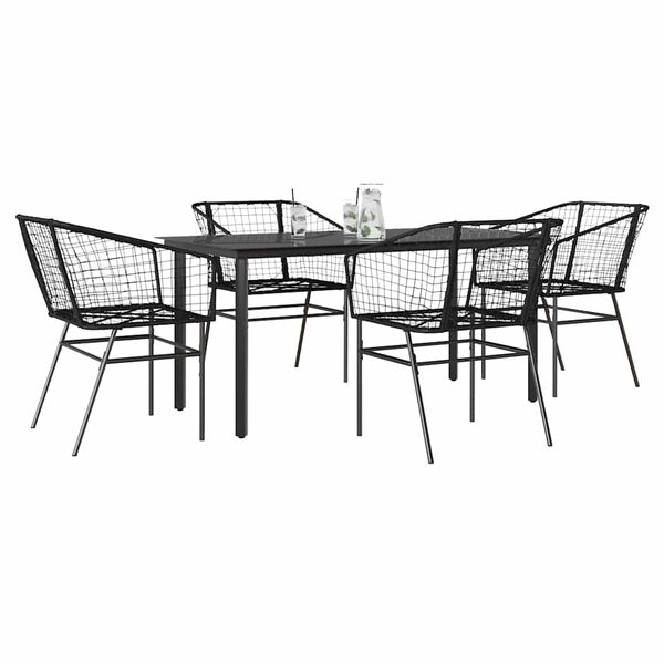 vidaXL Set Mobili da Pranzo per Giardino 5 pz Nero Polyrattan Vetro