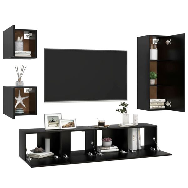 vidaXL Set di Mobili Porta TV 5 pz Nero in Legno Multistrato