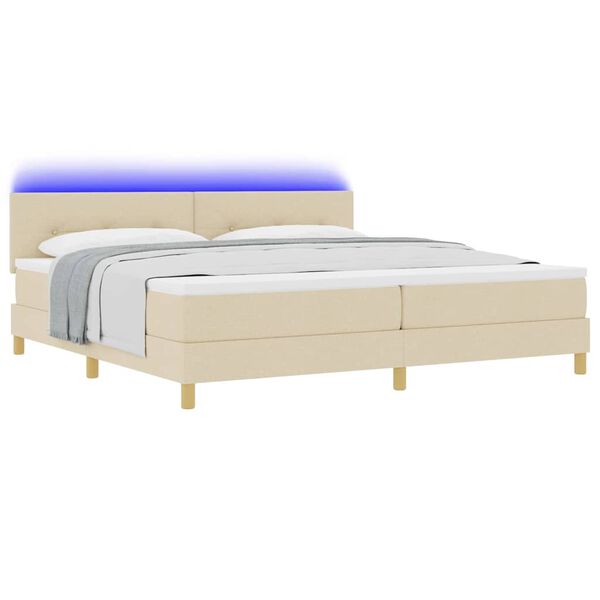 vidaXL Letto a Sorgente LED con materasso Crema 200 x 200 cm Tessuto