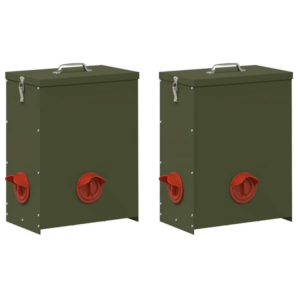 vidaXL Feeder per pollo 2 pcs Verde oliva 32,5 x 20,5 x 43 cm