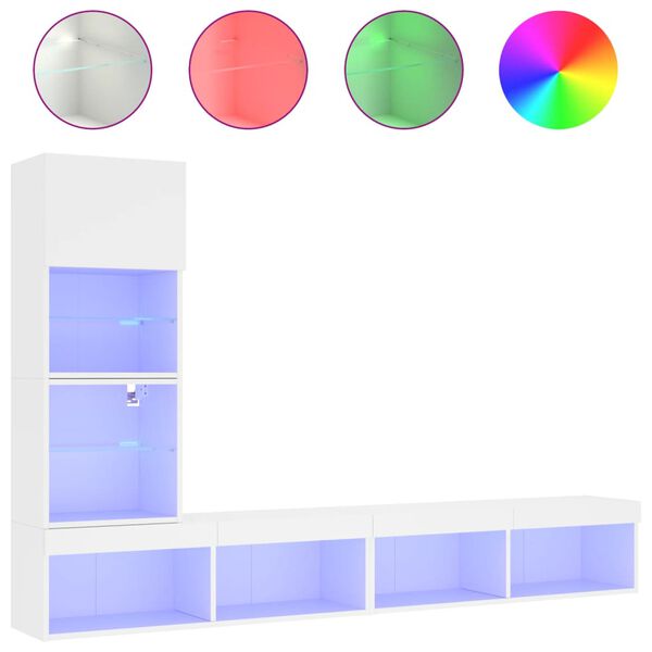 vidaXL Mobili TV a Muro con LED 4pz Bianchi in Legno Multistrato