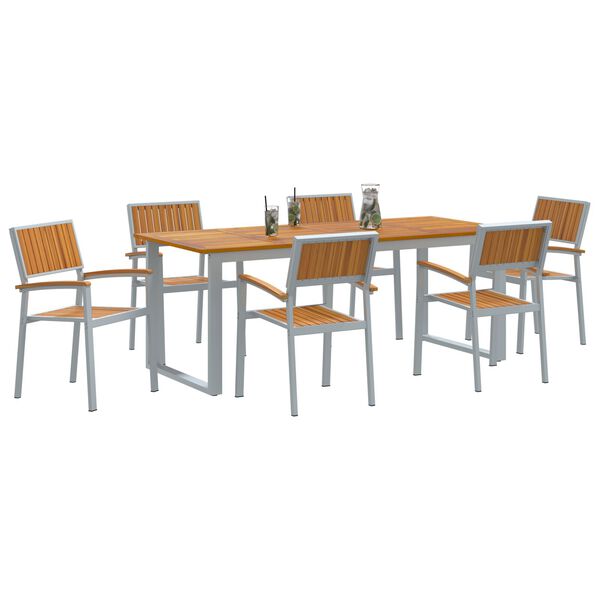vidaXL Set da Pranzo per Giardino 7 pcs Grigio e marrone
