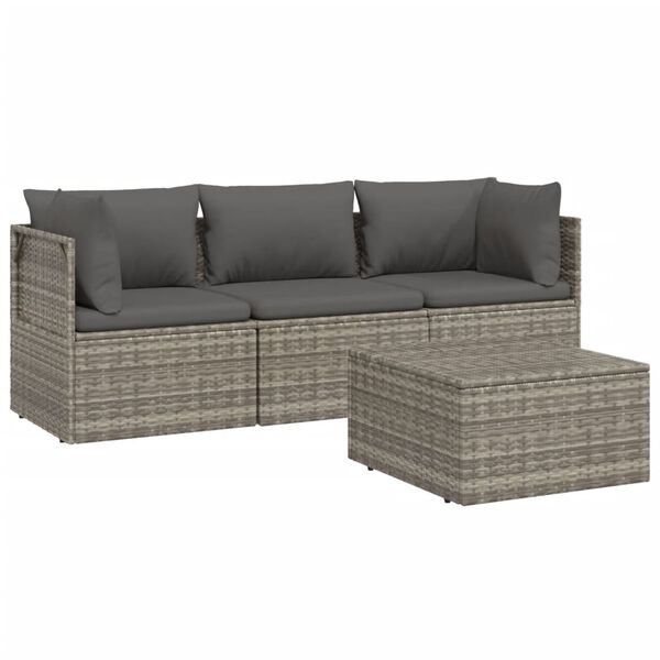 vidaXL Set Divani da Giardino 4 pz con Cuscini in Polyrattan Grigio