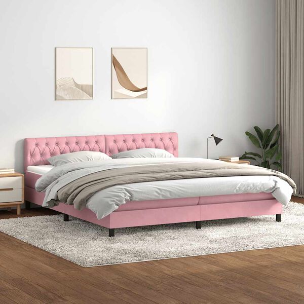 vidaXL Giroletto a Molle con Materasso Rosa 180x210 cm in Velluto