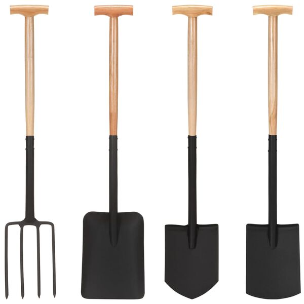 vidaXL Set Attrezzi Giardinaggio 4pz Impugnatura T Acciaio Legno Duro