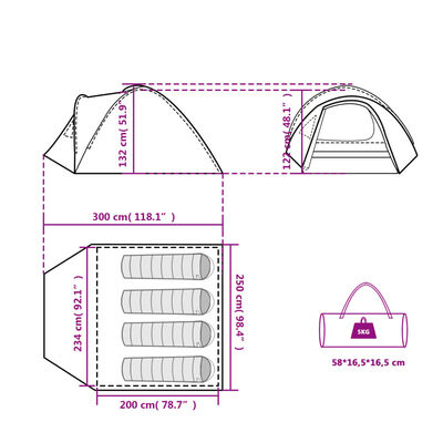 vidaXL Tenda da Campeggio 4 Persone Grigio e Arancione Impermeabile