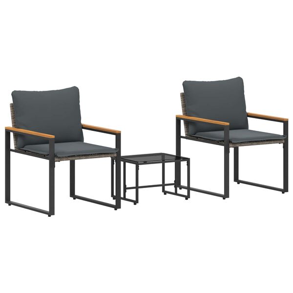 vidaXL Set di Mobili con cuscino 3 pcs Grigio e Grigio Scuro Rattan