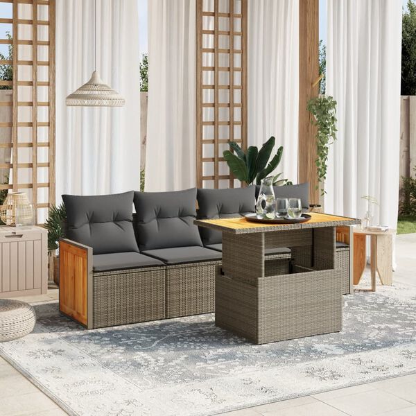 vidaXL Set Divano da Giardino 5 pz con Cuscini Grigio in Polyrattan