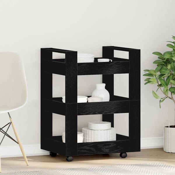 vidaXL Carrello da Cucina Rovere Nero 60 x 45 x 80 cm