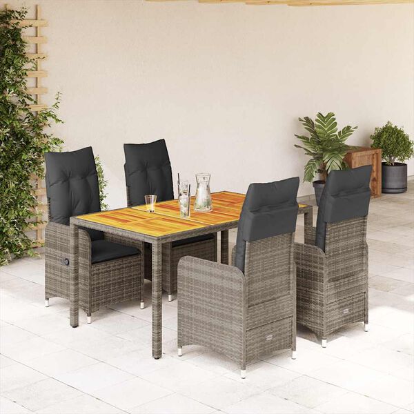 vidaXL Set Bistr&ograve; da Giardino 5 pz con Cuscini in Polyrattan Grigio