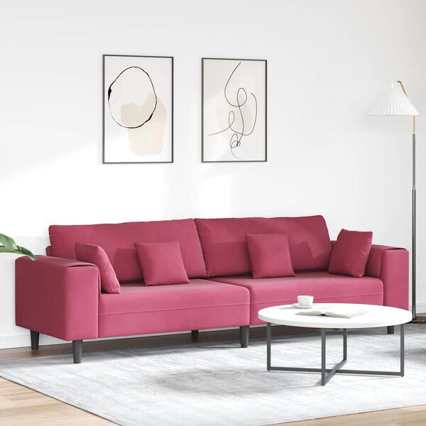 vidaXL Divano con cuscino Rosso Vino 250 x 77 x 76 cm Velluto