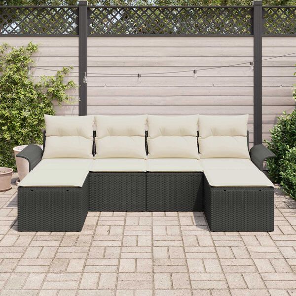 vidaXL Set Divano da Giardino con cuscino 6 pcs Nero polyrattan