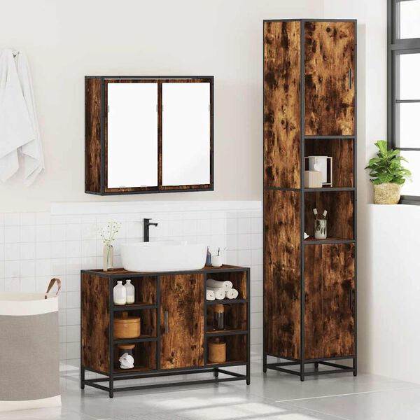 vidaXL Set Mobili da Bagno 3 pz Rovere Fumo in Legno Multistrato