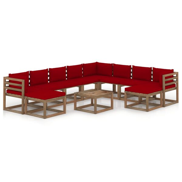 vidaXL Set Divani da Giardino 11 pz con Cuscini Rosso Vino