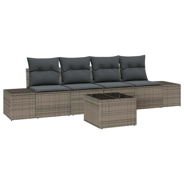 vidaXL Set Divano da Giardino con cuscino 5 pcs Grigio polyrattan