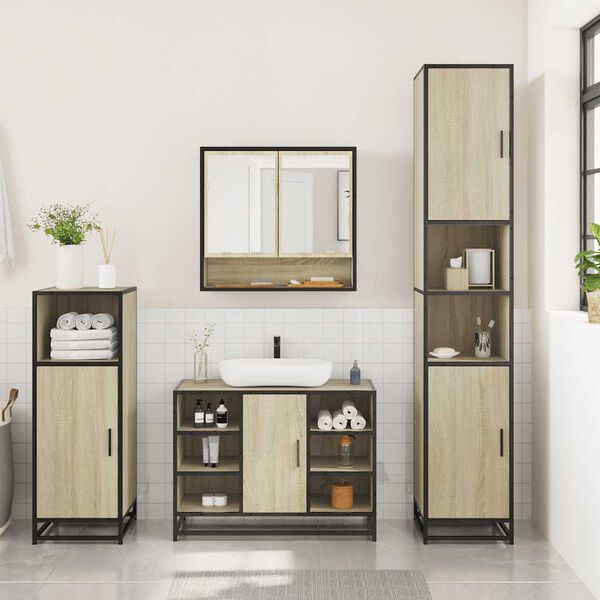 vidaXL Set Mobili da Bagno 3 pz Rovere Sonoma in Legno Multistrato