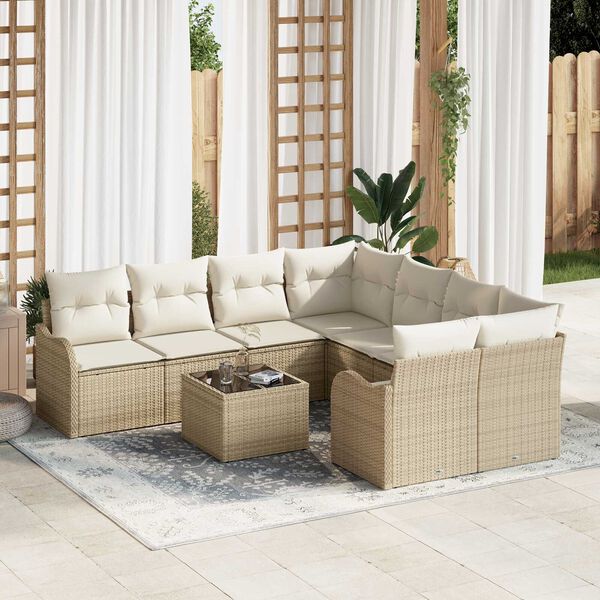 vidaXL Set Divano da Giardino con cuscino 9 pcs Beige e Crema