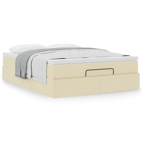 vidaXL Struttura Letto Pouf con Materasso Crema 140x190 cm in Tessuto