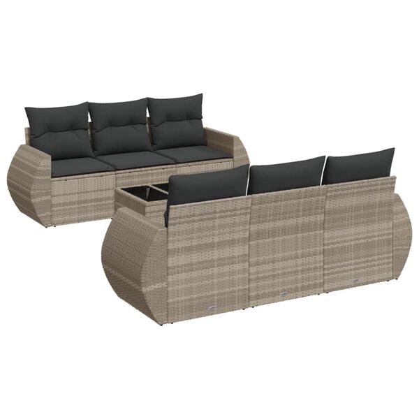 vidaXL Set Divani da Giardino 7pz con Cuscini Grigio Chiaro Polyrattan