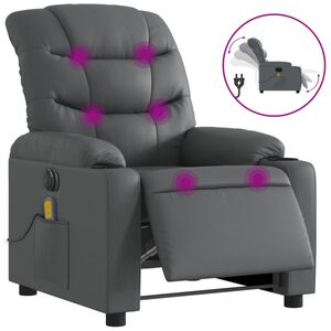 vidaXL Poltrona Massaggiante Elettrica Reclinabile Grigio Similpelle