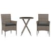 vidaXL Set da Bistr&ograve; 3 pz con Cuscini Grigio Polyrattan e Vetro