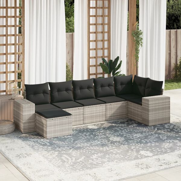 vidaXL Set Divani da Giardino 7pz con Cuscini Grigio Chiaro Polyrattan