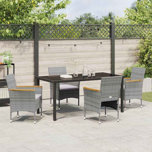 vidaXL Set da Pranzo per Giardino con cuscino 5 pcs Grigio polyrattan