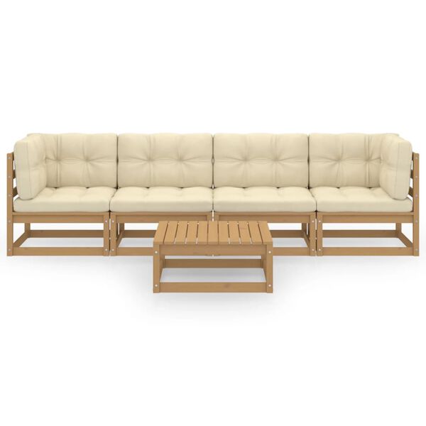 vidaXL Set Divani da Giardino 5 pz con Cuscini Legno Massello di Pino