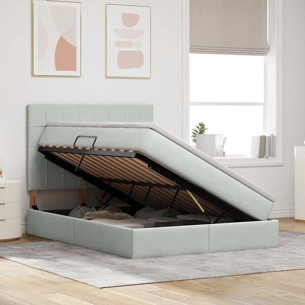 vidaXL Letto con contenitore e materasso Grigio chiaro 140 x 190 cm