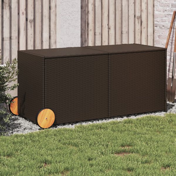 vidaXL Contenitore da Giardino con Ruote Marrone 283L in Polyrattan