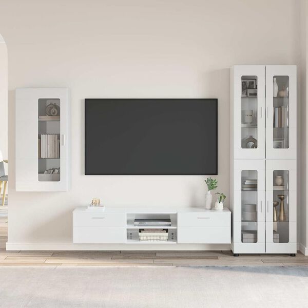 vidaXL Set mobile TV con porta FLORIN Bianco Lucido Legno multistrato