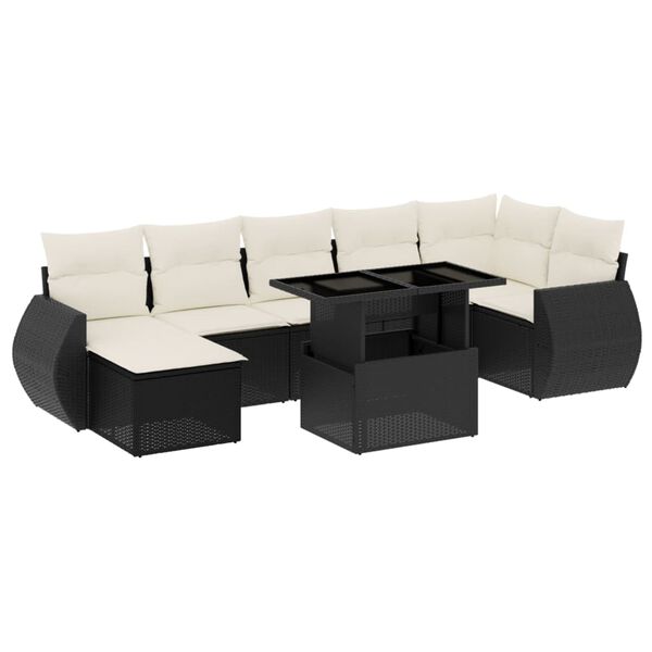 vidaXL Set Divani da Giardino con Cuscini 8 pz Nero in Polyrattan