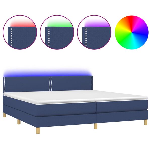 vidaXL Letto a Molle Materasso e LED Blu 200x200cm in Tessuto