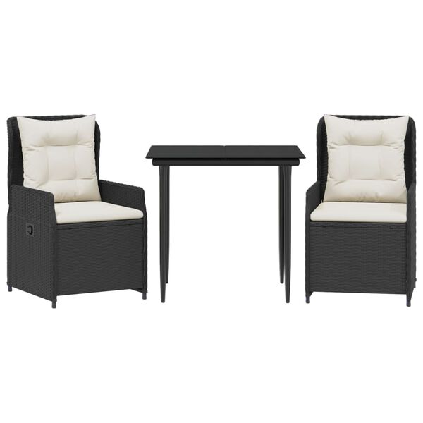 vidaXL Set da Pranzo da Giardino 3 pz con Cuscini Nero in Polyrattan