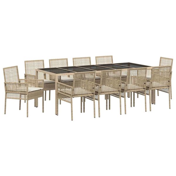 vidaXL Set da Pranzo per Giardino 11 pcs Beige polyrattan