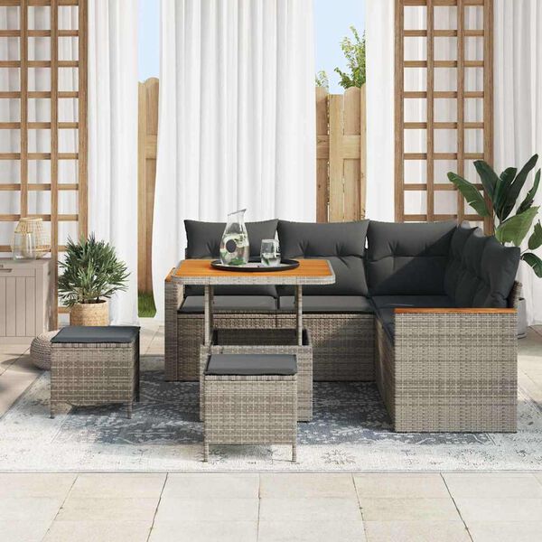 vidaXL Set Divano da Giardino con cuscino 8 pcs Grigio Poly Rattan