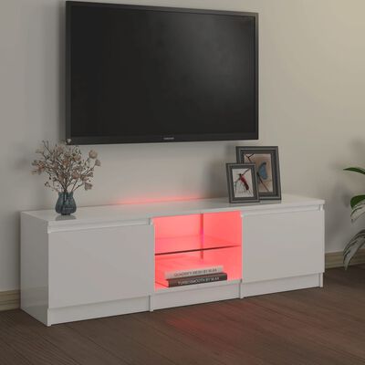 vidaXL Mobile Porta TV con Luci LED Bianco Lucido 120x30x35,5 cm