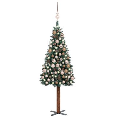 vidaXL Albero di Natale Sottile Preilluminato con Palline Verde 150 cm