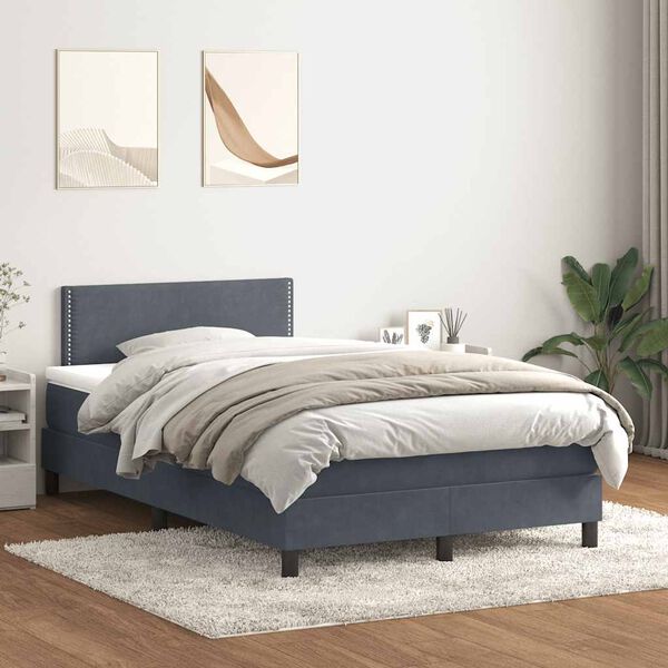 vidaXL Letto a Molle con Materasso e LED Grigio Scuro 120x210 cm Velluto