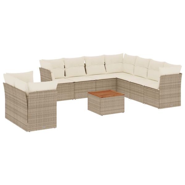 vidaXL Set Divano da Giardino 10 pz con Cuscini Beige in Polyrattan
